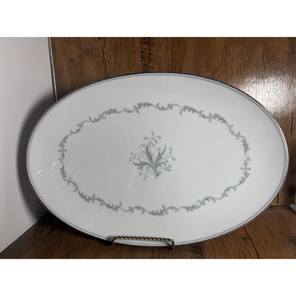 Chaumont 6008 Noritake Serving Platter Blue & Gray Scrolls Flowers
